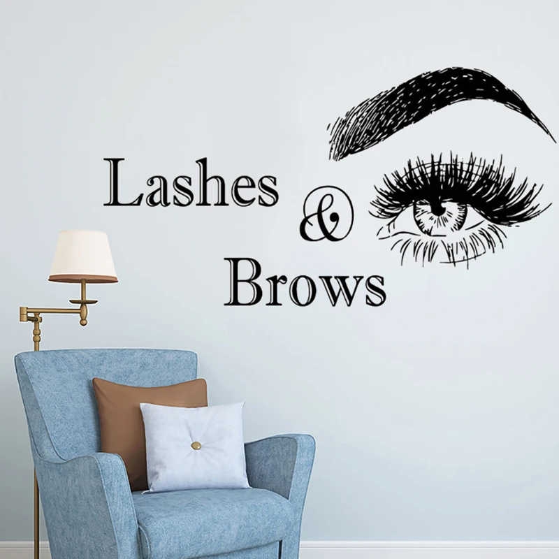 Lashes & Brows Logo Wall Sticker Beauty Salon Decoration Vinyl Stickers For Wall Eyelashes Make Up Art Spa Salon Wall Decals N24