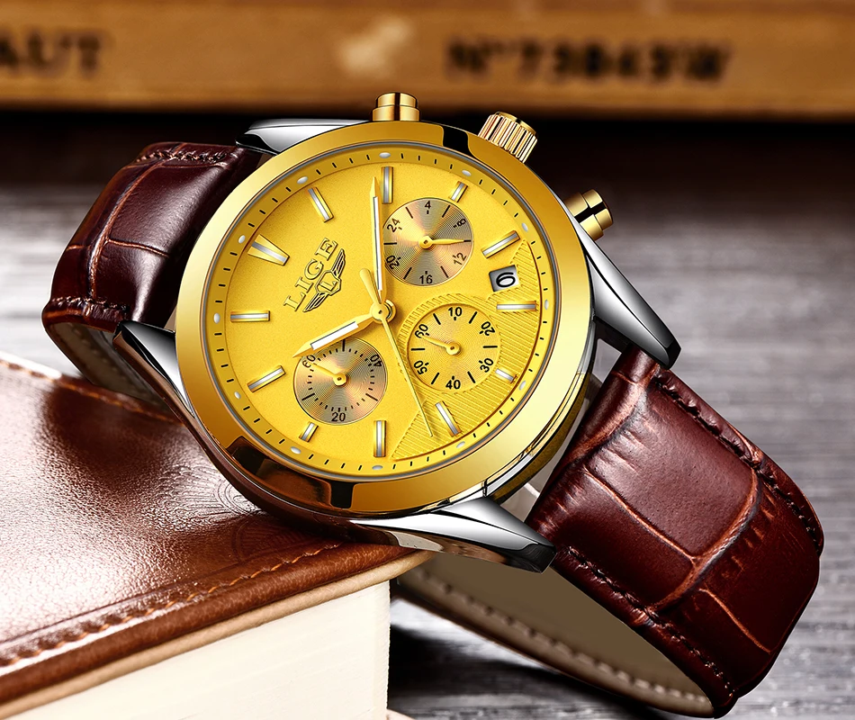 Relojes Hombre LIGE мужские часы Лидирующий бренд Роскошные коричневые кожаные деловые кварцевые часы мужские военные спортивные водонепроницаемые часы