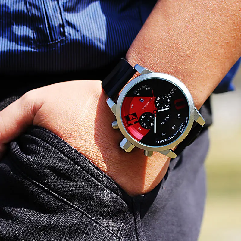 SINOBI Мужские наручные часы с хронографом спортивные резиновым ремешком люксовый