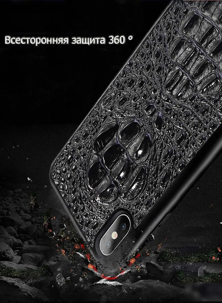 LANGSIDI 3D Crocodile Texture Genuine Leather covers for iphone x case 3d Leather cases for iphone XR XS Business phone cases