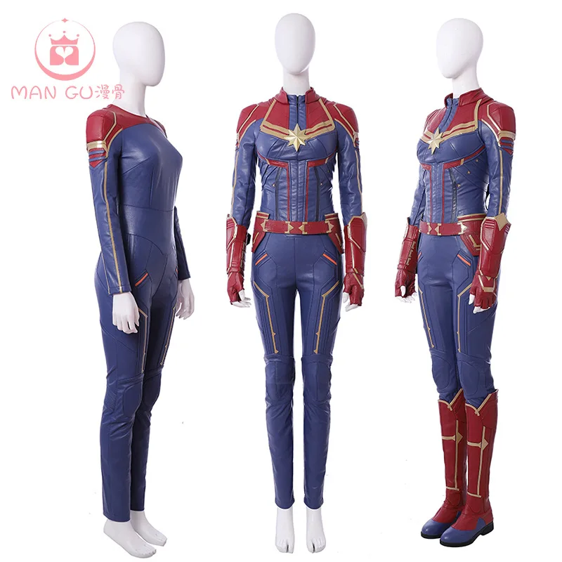 MARVEL COMICS Captain Marvel Ms. Carol Danvers Cosplay Costume Halloween Uniform Jumpsuit+Vest+Gloves+Belt+Shoes XS-XXL | Тематическая