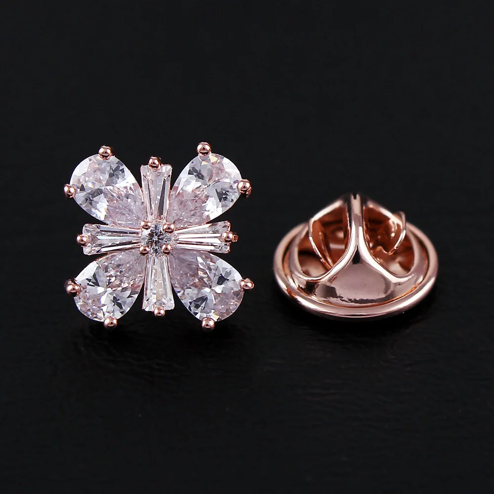Crystal CZ clover lapel collar pin brooch mini high-grade Micro insert anti exposure shirt for lady or men | Украшения и