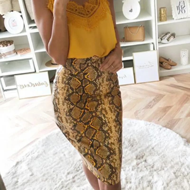 Женская винтажная облегающая юбка Midium летняя юбка-карандаш с принтом змеи