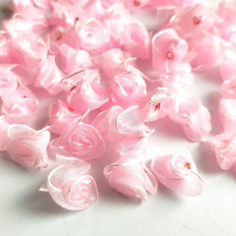 pink HL 50/200/400pcs 15 мм органза лента розовыми цветами для свадебных украшений украшения DIY аппликации; Прошитые вручную - Цвет: pink