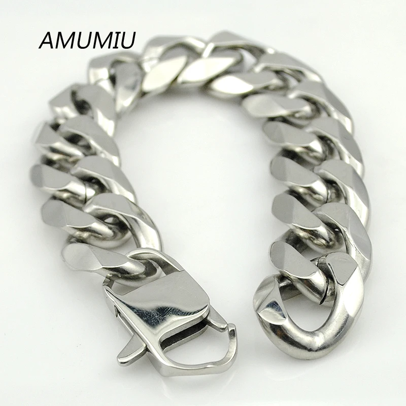 Мужской массивный браслет AMUMIU массивная цепочка из нержавеющей стали 22 см * 18 мм