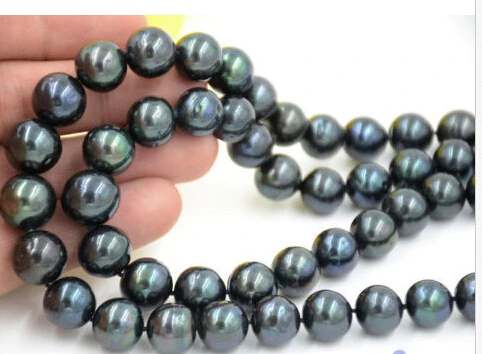~ $ Оптовая продажа _ jewelry_wig огромный 2-рядный 13 14 мм круглый черный Пресноводный