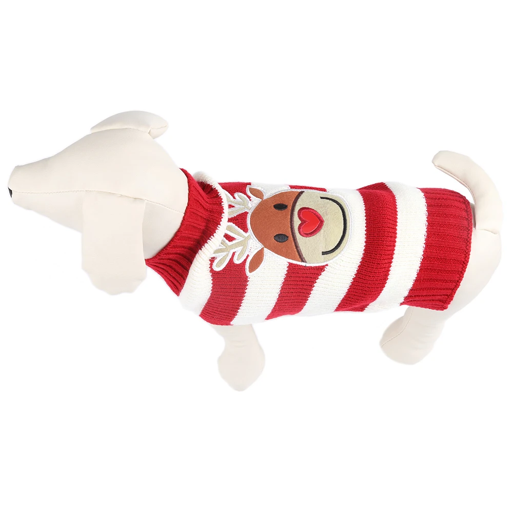 Мультяшный осенний зимний свитер для собаки вязаный с рисунком оленя 3 размера