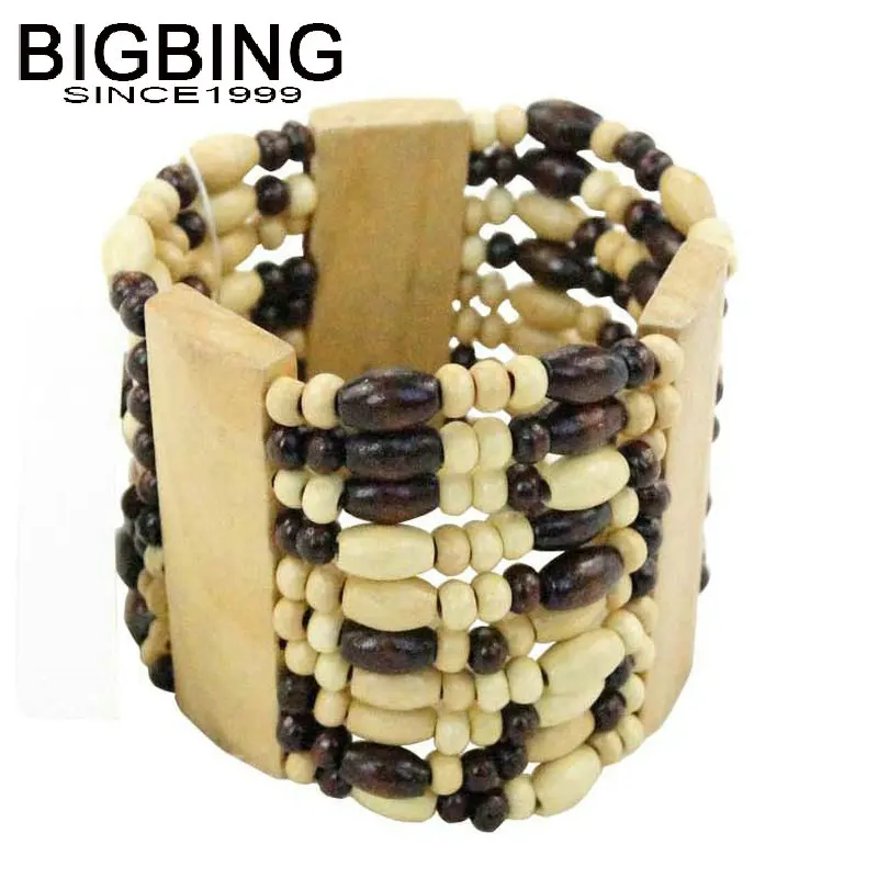 T040 BIGBING ювелирные изделия Модные бусины из натурального дерева широкий эластичный браслет модный браслет Высокое качество