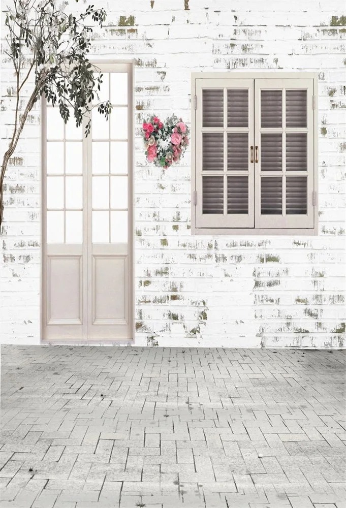 Laeacco White Brick House Window Flowers Tree Floor Photo Backgrounds Customized Photographic Backdrops For Studio | Электроника