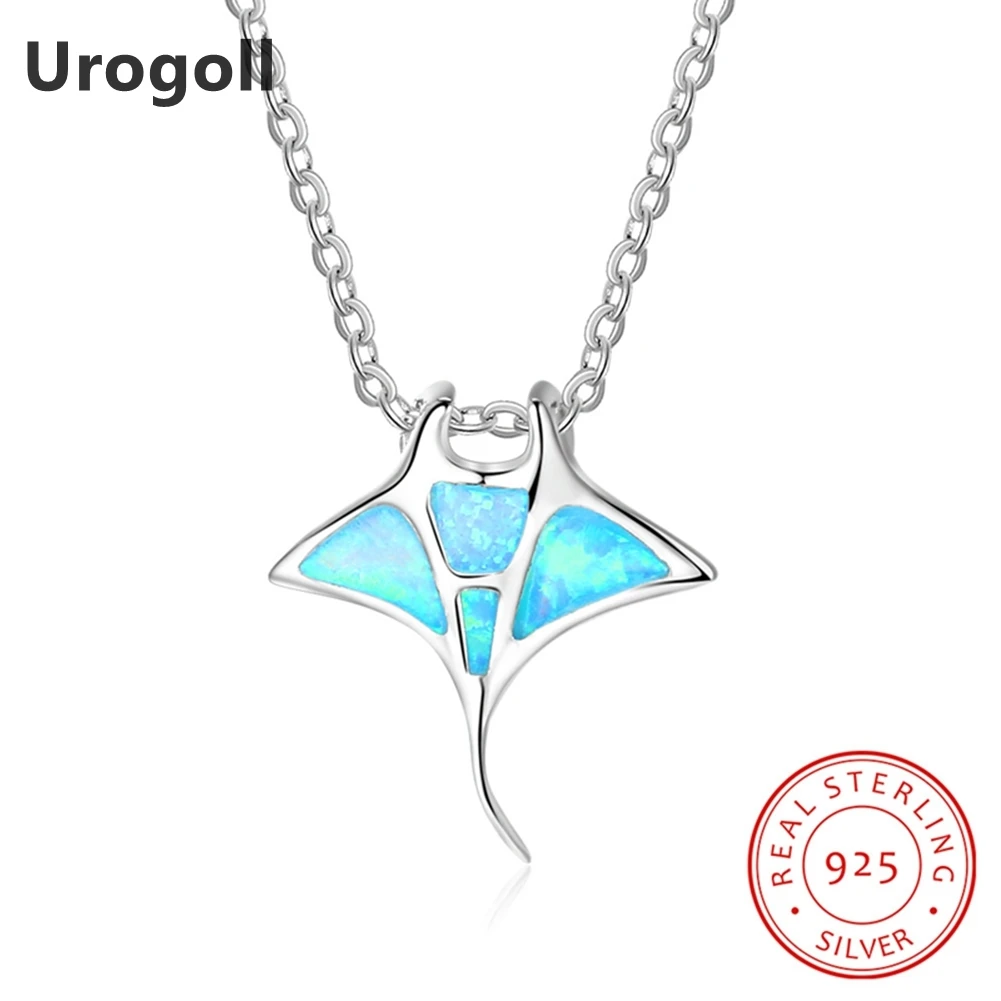 

Genuine 925 Sterling Silver Fine Jewelry Blue Opal Fish Pendant Necklaces For Women Anniversary Silver 925 Jewelry Gifts
