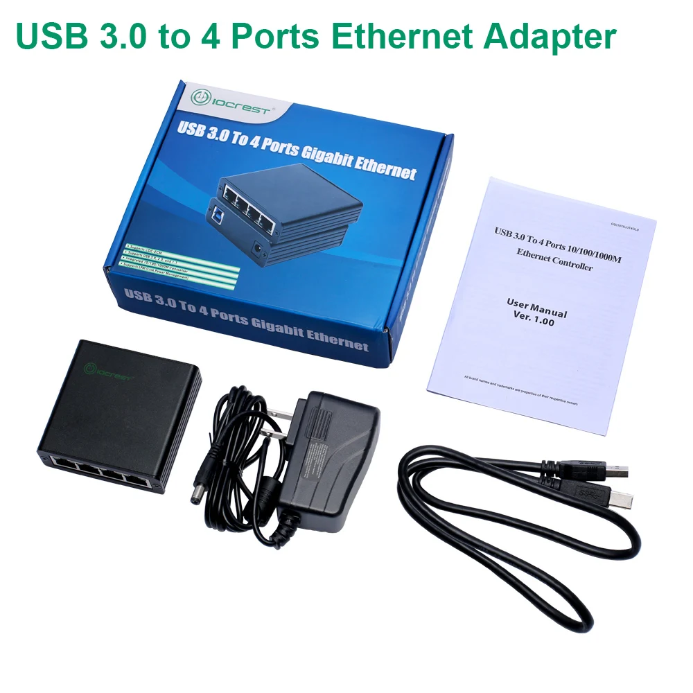 USB3.0 to 4 Ports 10/100/1000M ethernet controller adapter usb ports rj45 gigabit external nic network RTL8153 chip | Безопасность и