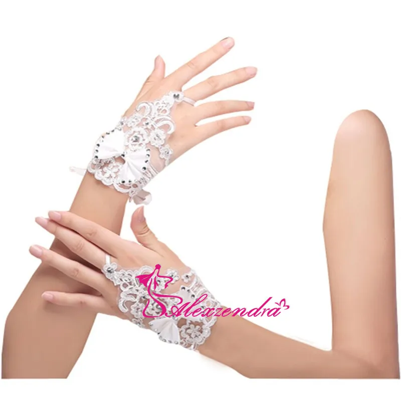 

Alexzendra Short Lace Bridal Gloves Wedding Accessories Wedding Gloves with Bow Wedding Gloves
