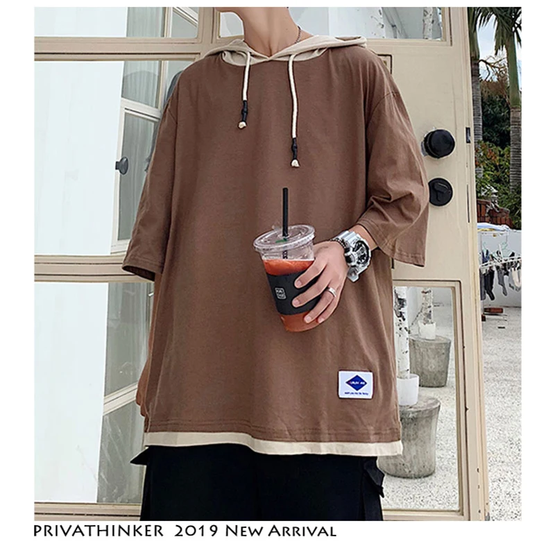 Privathinker Лоскутная футболка с капюшоном Homme негабаритная лето 2019 мужские