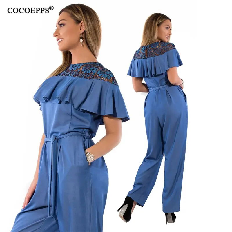 5XL 6XL размера плюс летний женский комбинезон 2019 кружевные комбинезоны с оборками