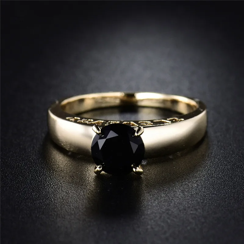Женское кольцо с цирконием модное Золотое черным кристаллом и R126 | Украшения