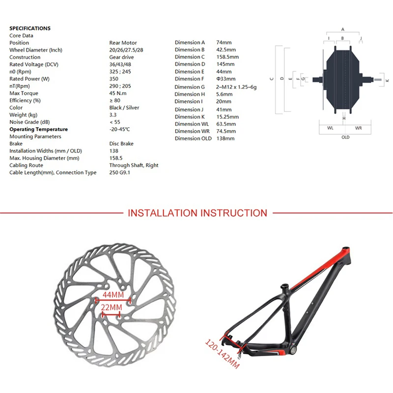 Bafang Новый 36V 350W электрический велосипед задний мотор для центрального движения