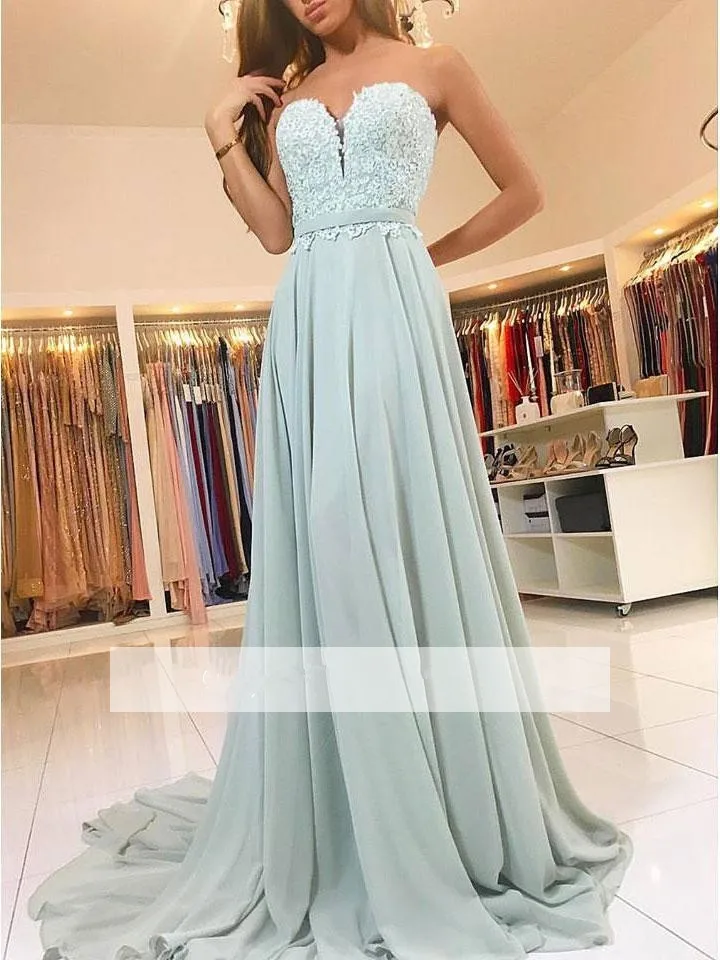 

Prom Dresses A-line Sweetheart Chiffon Lace Beaded Backless Party Maxys Long Prom Gown Evening Dresses Robe De Soiree