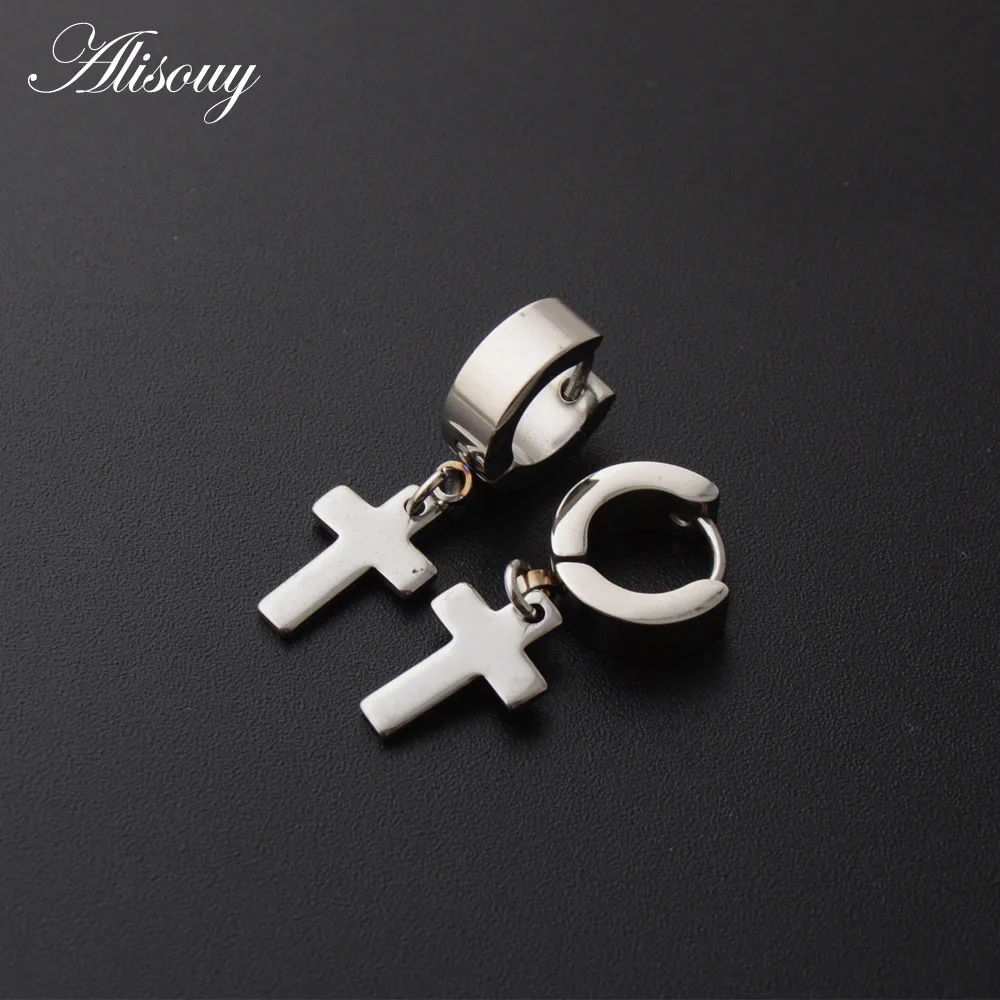 Pierced 7mm Silver Alisouy для мужчин и женщин из нержавеющей стали серьги-подвески в стиле панк крест Huggie серьги круг Простой ушной пряжки - Окраска металла: Pierced 7mm Silver