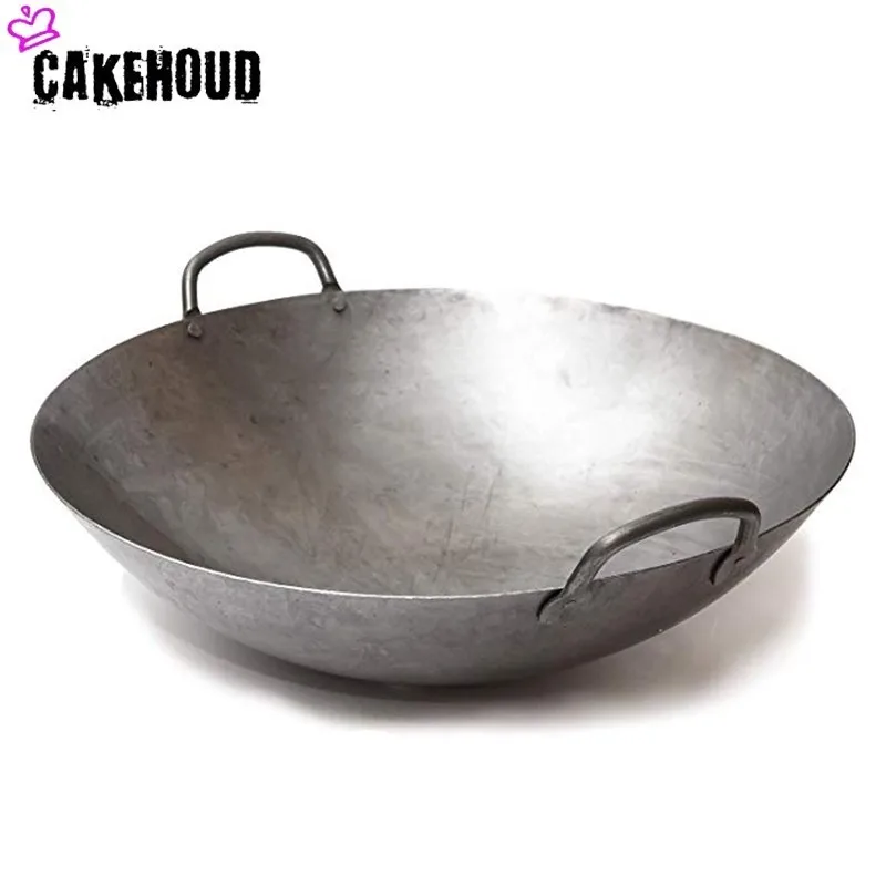 

CAKEHOUD Iron Non Coating Woks Gas Cooker Traditional Handmade Pot Huge Manual Forging Wok With Binaural Double Ear Chef Fry Wok