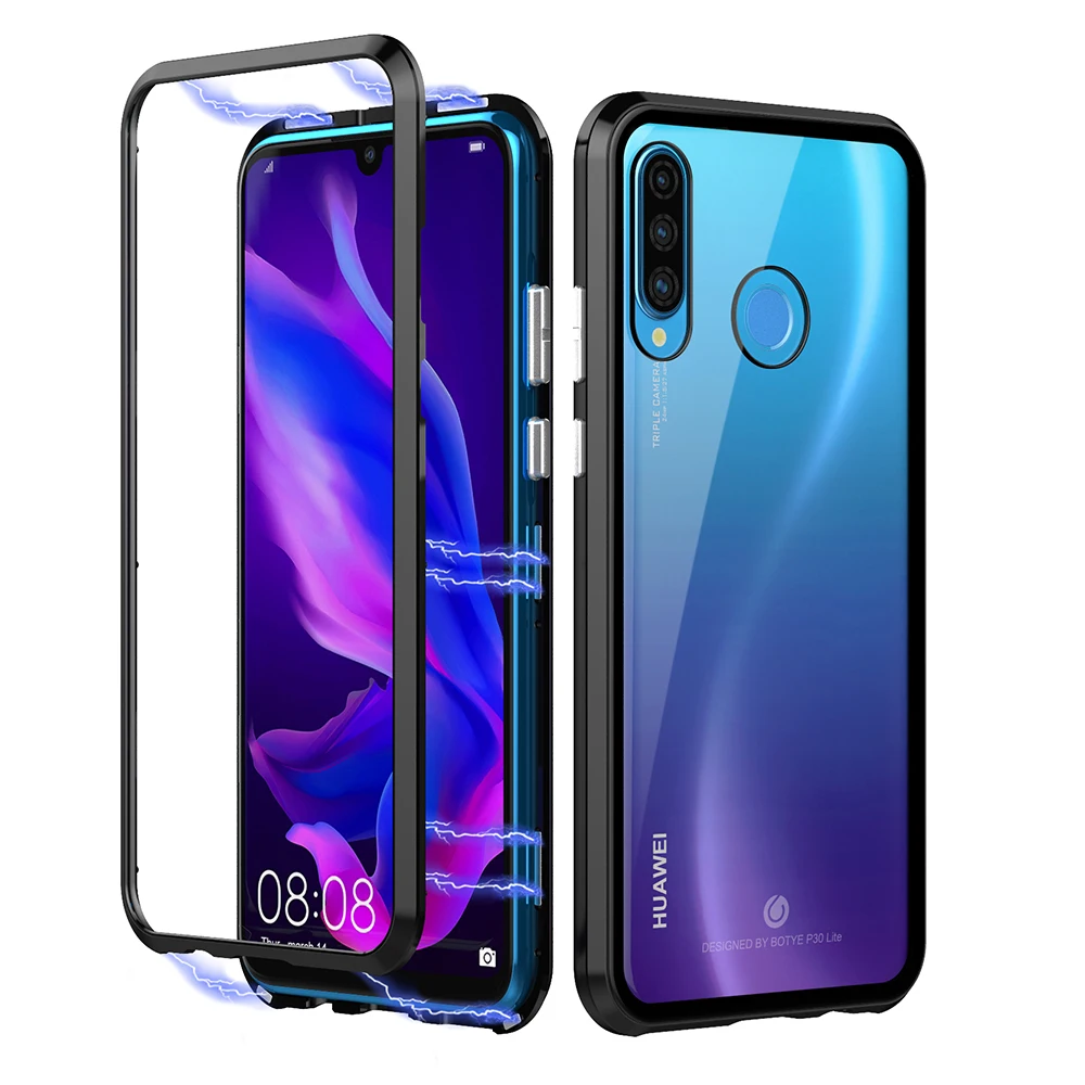 Роскошный магнитный металлический бампер чехол для huawei P30 Pro чехол 360 прозрачное стекло полный корпус чехол для телефона для huawei P30 P30 lite