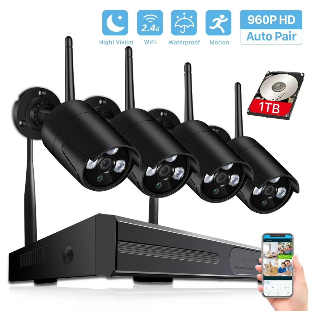 Besder Беспроводная система NVR HD уличная система камер домашней безопасности 4CH CCTV видео наблюдение CCTV NVR комплект 960P Wifi камера комплект