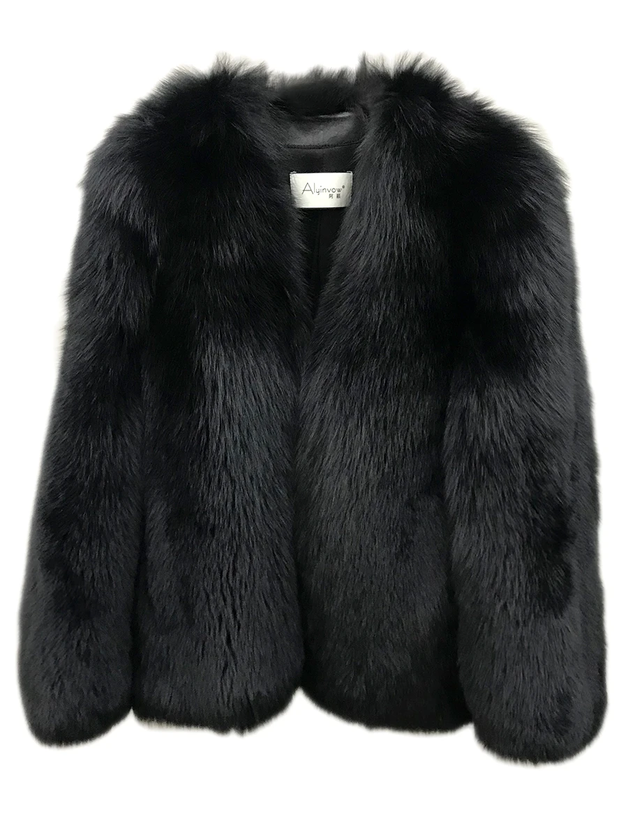 Maylofuer Real Black Fox Fur Coat Fashion Long Sleeves V-neck Genuine Women Warm Jacket Female Ladies Overcoat | Женская одежда