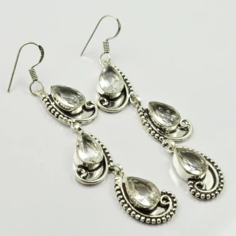 

White Topas , Silver Overlay on Copper Earrings, , 78mm , E1989