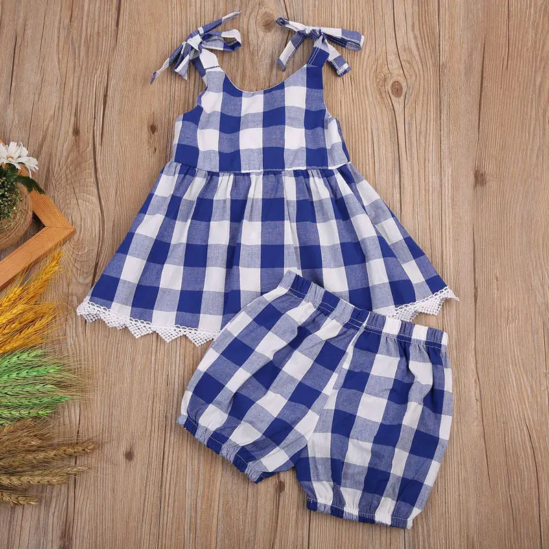 Детское клетчатое платье для маленьких девочек + штаны комплект из 2 предметов