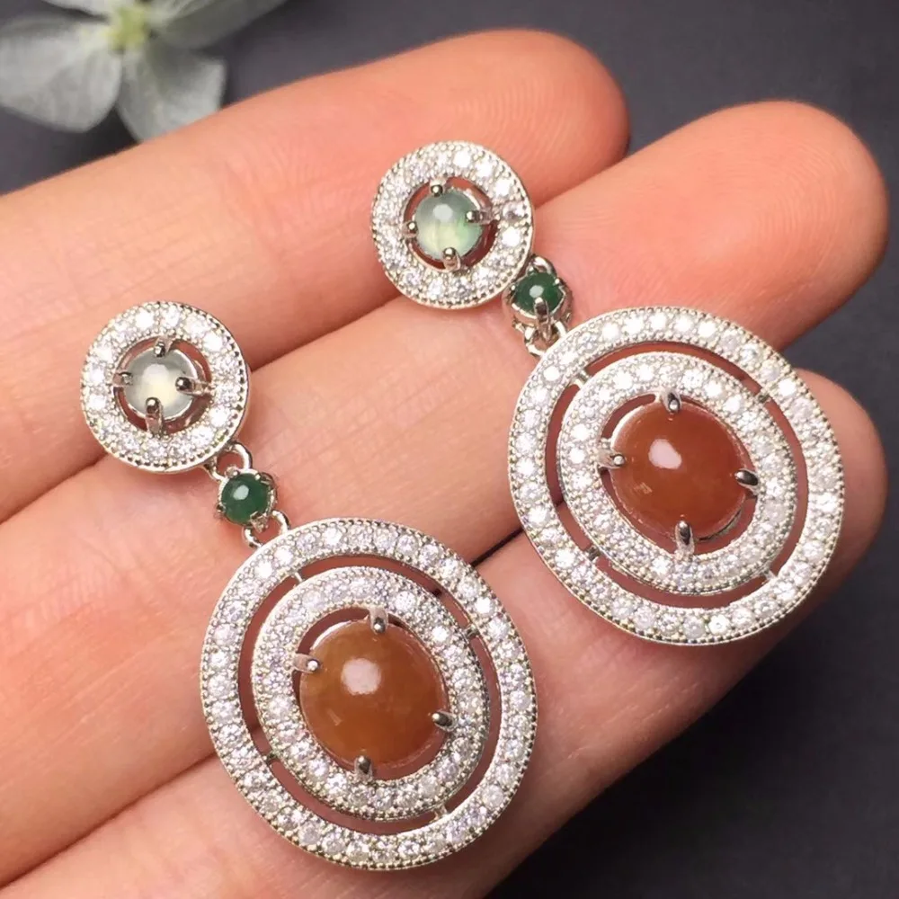 On Sale Fine Jewelry real high quality 925 sterling Silver 100% Natural Red Jade Gemstone Earrings For Women earrings | Украшения и