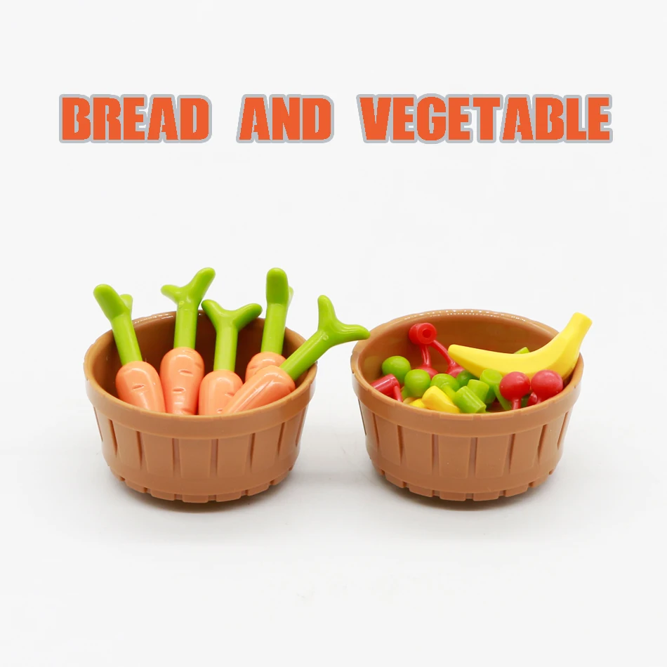 Friends Accessories Building Blocks Bread Baguette Basket Food Fruit Fish DIY MOC Bricks Toy For Children Compatible City | Игрушки и