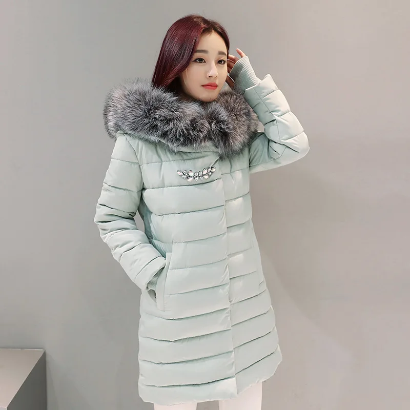 

Snow Diamond Nice Rhinestones Thick Warm Winter Jacket Women Fur Hooded Parka Women Cotton Padded Female Jacket Winter Coat