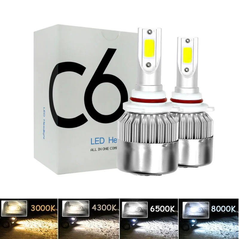 Светодиодсветодиодный лампы для автомобильных фар 4300K C6 H4 H7 H1 COB H11 H13 12V 9005 9006 H3 9004