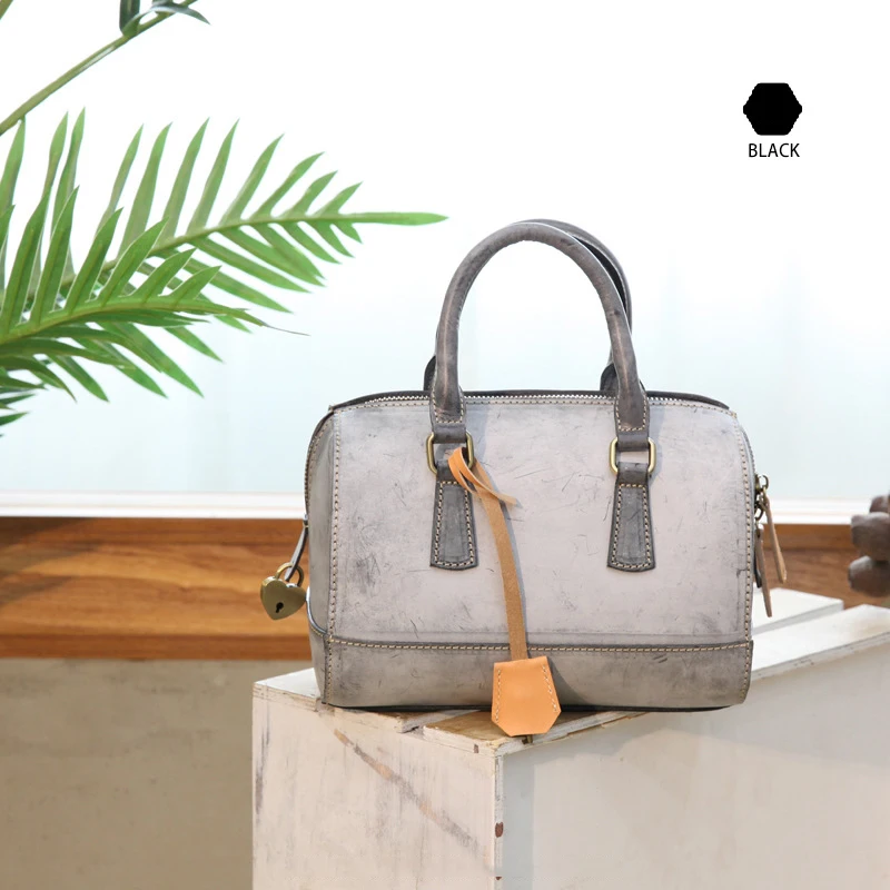 

New Original Women Bag Handmade Vegetable Tanned Leather Shoulder Bag Cowhide Retro Female Messenger Bag Fog Wax Leather Handbag