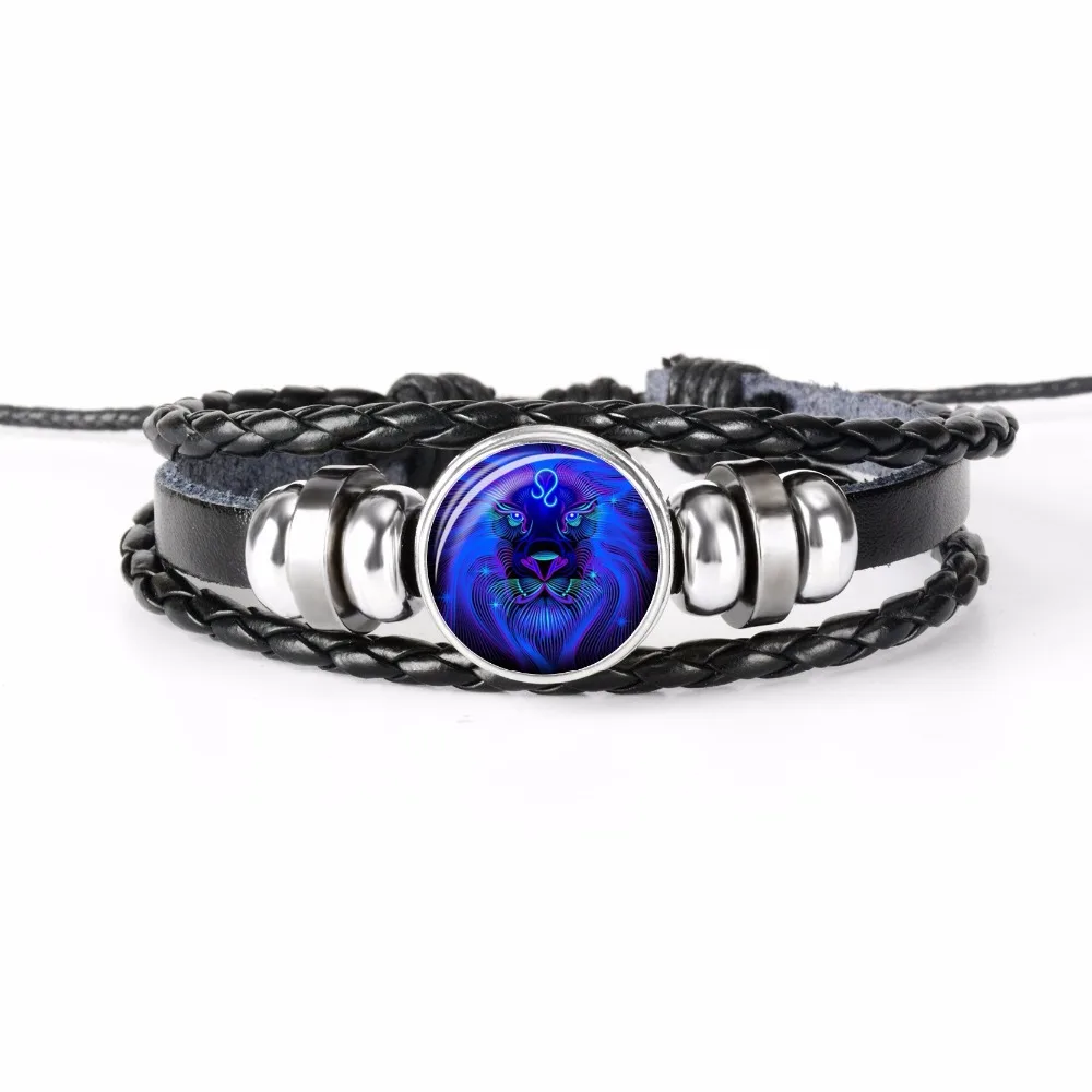 Дропшиппинг Gemini Cancer Leo Virgo Libra Scorpio 12 созвездие черный панк кожаный браслет со