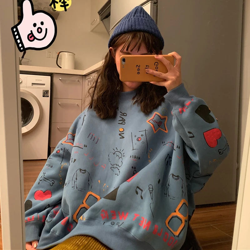 3 цвета Mihoshop Ulzzang Корейская женская модная одежда Харадзюку панк Catrtoon Принт