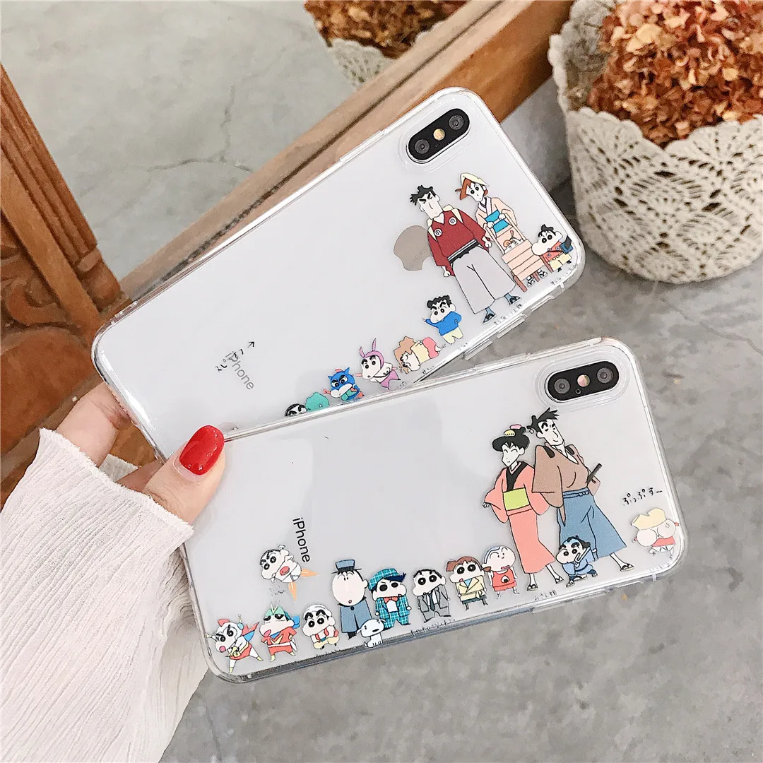 Japan Anime Crayon Shin-chan happy Family Phone Case For iPhone X XS MAX XR 7 8 6s Plus Cartoon Chi-bi Maruko Clear TPU Cover |