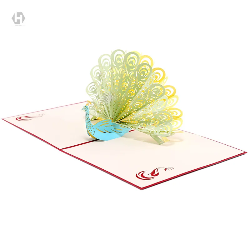 3D Павлин всплывающие поздравительные открытки лазерная резка ретро-конверты