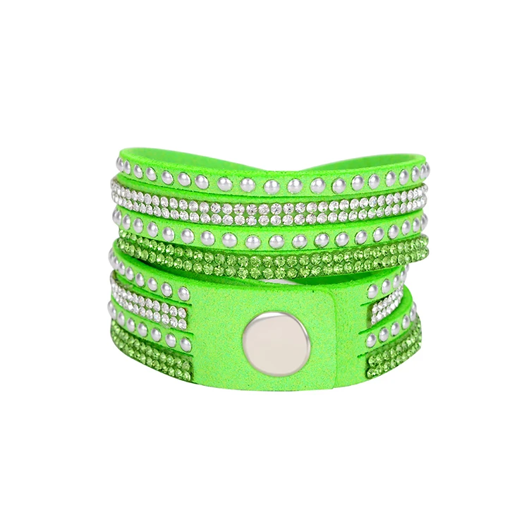 Недорогой Кристальный браслет и многослойный обертка зеленый кожаный для мужчин