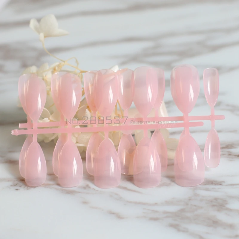 Новый прозрачный порошок Полный ногтей удобный искусственный острый розовый 24