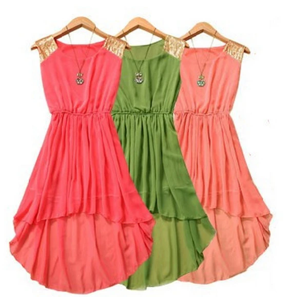 

2022 Summer fwomen irregular Asymmetric chiffon dress,14 color paillette party dress girl dresses vestidos