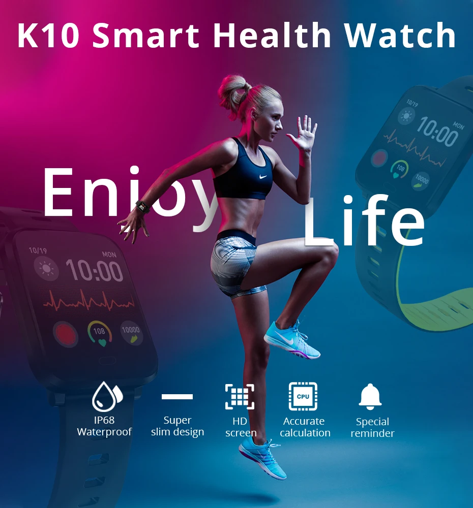 K10 Smart Watch IP68 Waterproof Men Women Blood oxygen Blood pressure Fitness Tracker Message Call Reminder Sport Smartwatch