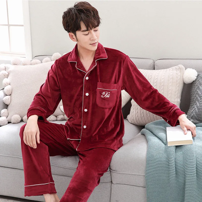 

BZEL Couples Pajamas Sets Long Sleeve Sleepwear Velvet Pyjamas Women Lovers Pijama Mujer Turn-down Collar Sleep Lounge Underwear