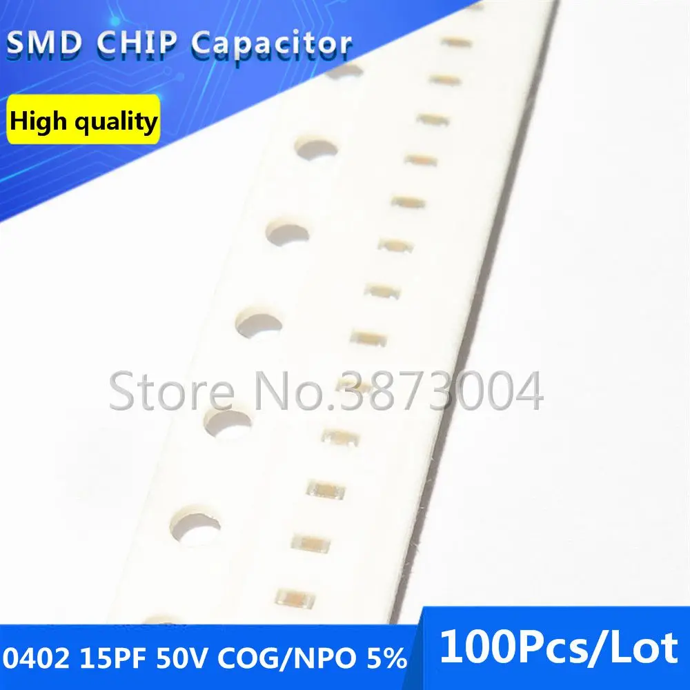 100pcs 0402 15PF 50V COG/NPO 5% Thick Film Chip Multilayer Ceramic Capacitor