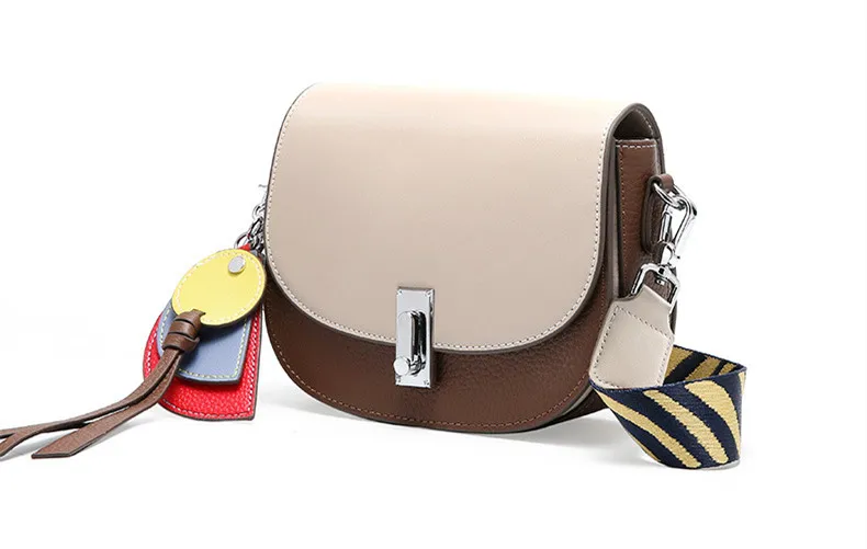 Лисохвост и Лилия мода контрастного цвета Дамская натуральная кожа мини сумка на плечо Популярные широкий ремень женские сумки через плечо