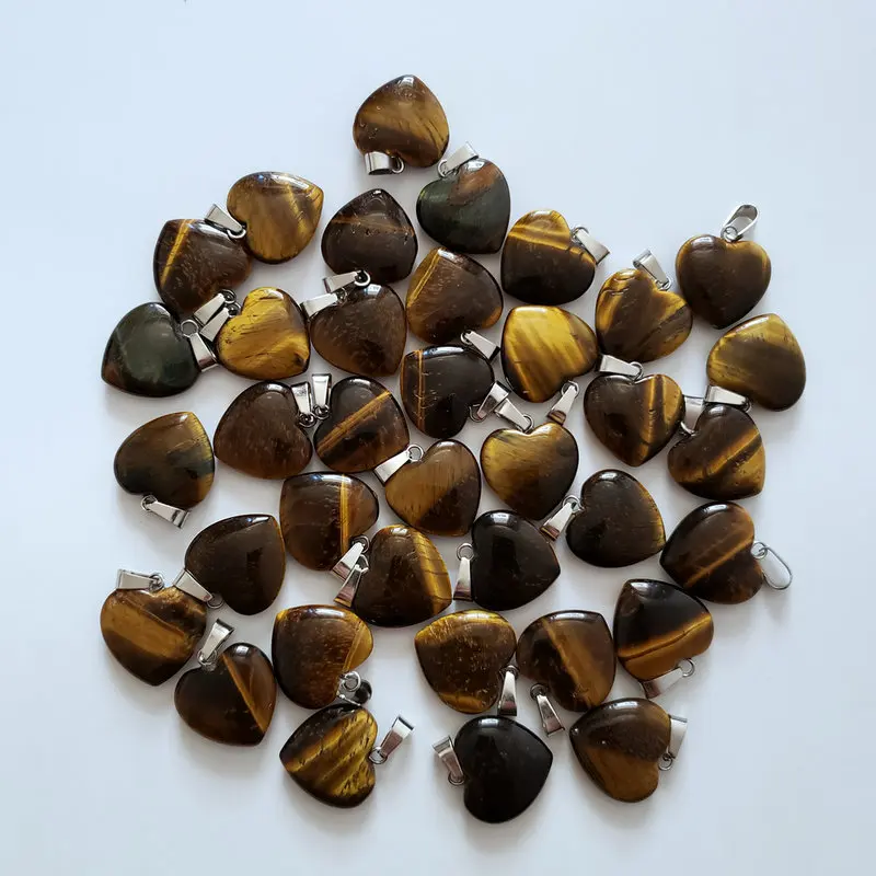 

2018 Fashion bestselling natural tiger eye Stones love heart pendants charms for jewelry making 50pcs Wholesale