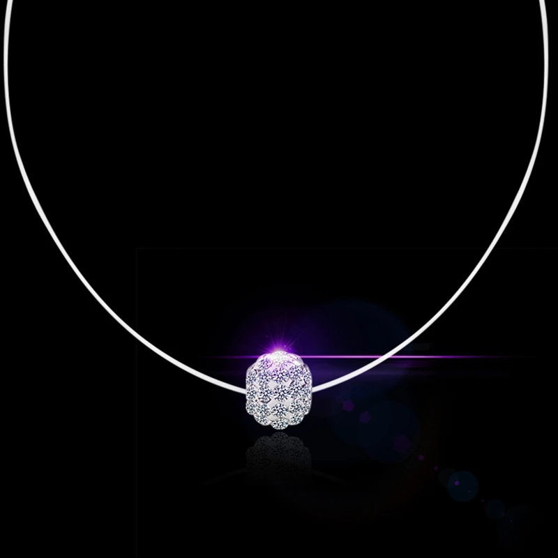 Todorova Dazzling AAA Cubic Zircon Crystal Ball Pendant Necklace Women Girls Invisible Transparent Fishing Line Fish Wire Choker