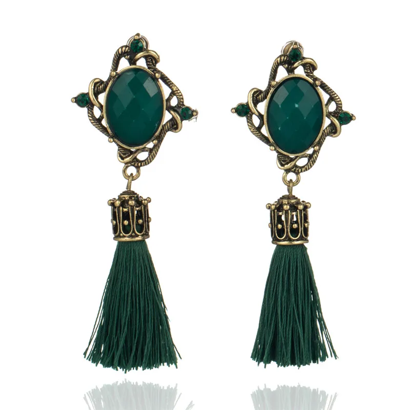 Green tassel Винтажный этнический богемный серьги для женщин, ювелирные изделия, большие круглые геометрические серьги с блестками и красными камнями Brincos Bijoux - Окраска металла: Green tassel