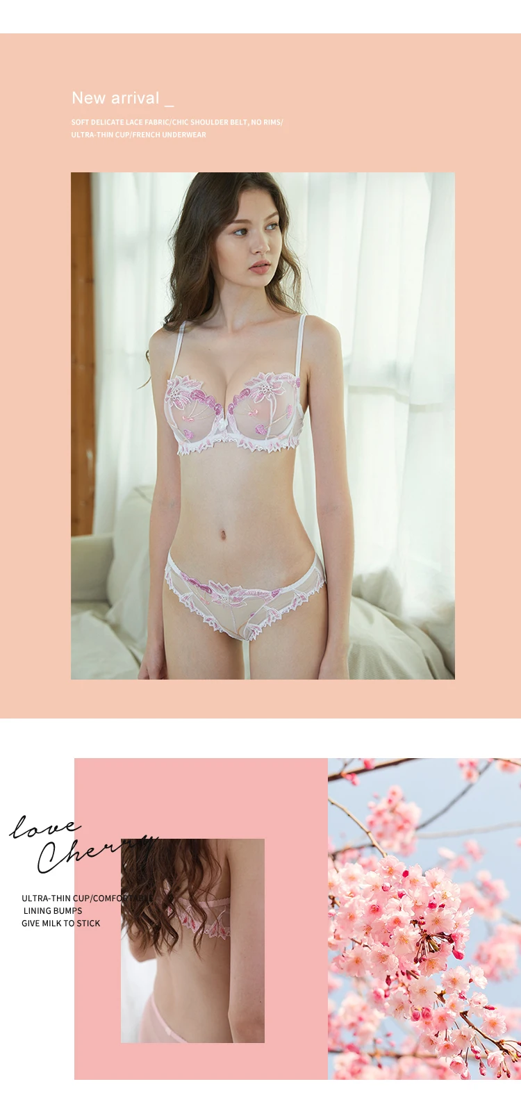 LILYMODA, новинка, женский кружевной прозрачный ультратонкий бюстгальтер, наборы бюстгальтеров для женщин, с вышивкой вишни, нижнее белье, сексуальное Эротическое белье