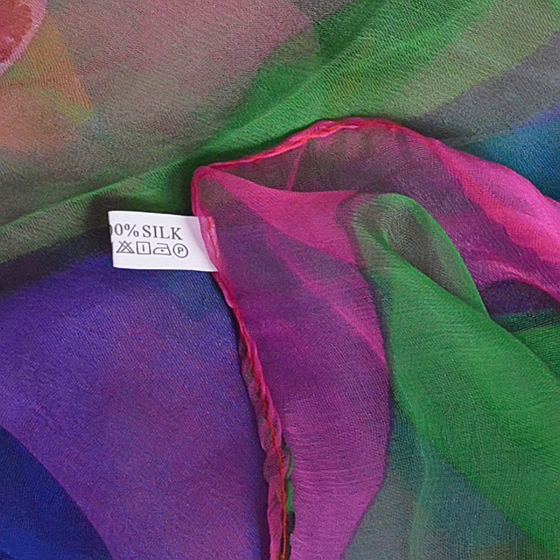 Женский длинный шелковый шарф BYSIFA зеленого и розового цвета 170*110 см 2019|scarf wrap|long silk