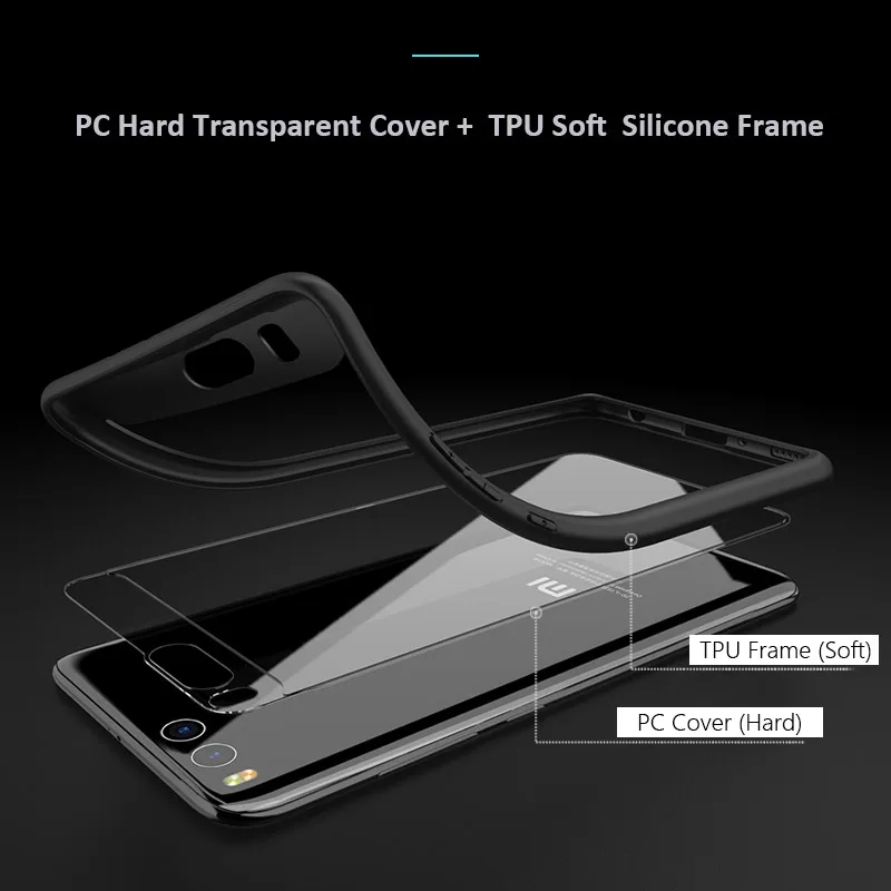 Чехол для Xiaomi Mi 6 MOFI мягкая силиконовая рамка из ТПУ + жесткий прозрачный чехол Mi6